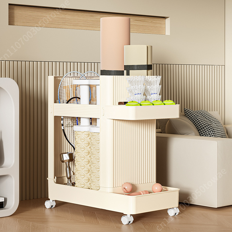 Sports Equipment Trolley - Sportgeräte-Aufbewahrungswagen mit Rädern, Cremefarbener Modularer Rollender