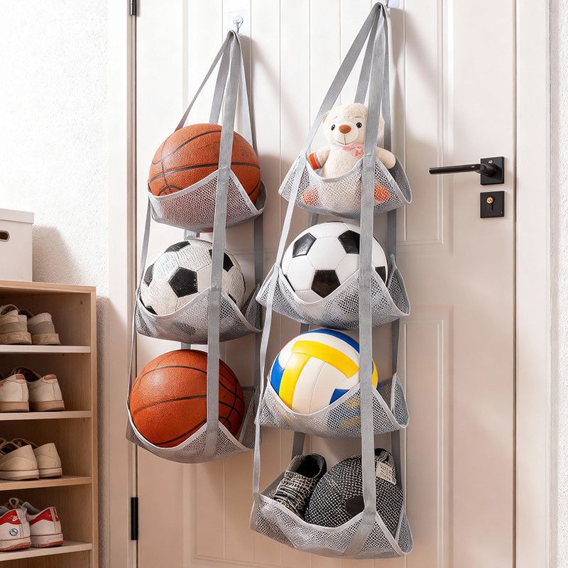 Sports Equipment Garage Organizer - Wandmontierte Ballaufbewahrungstasche mit Netztaschen-Organizer für Basketball,