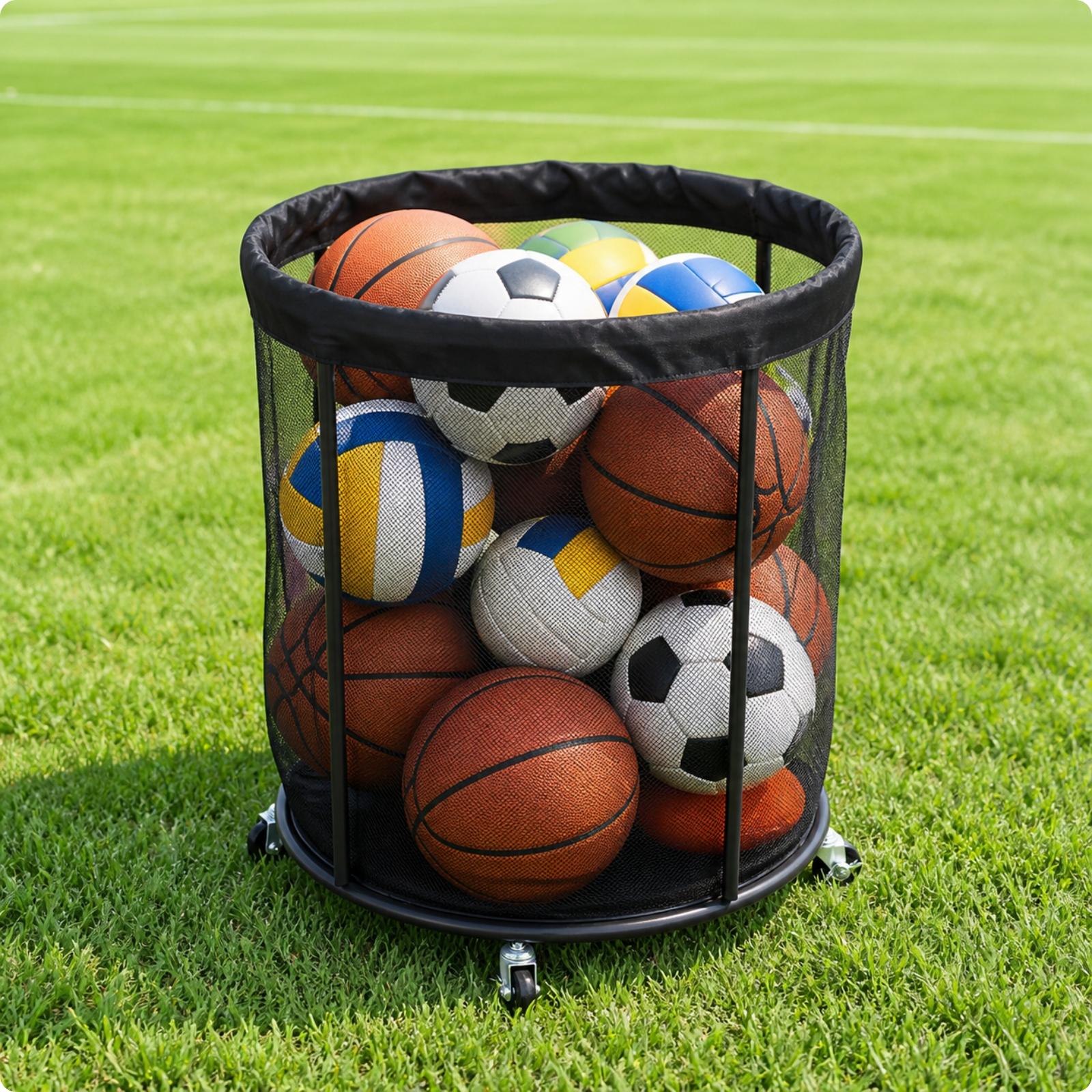 Sports Equipment Trolley - Rollender Netz-Ausrüstungskorb für Fitnessstudio und Spielplatz,
