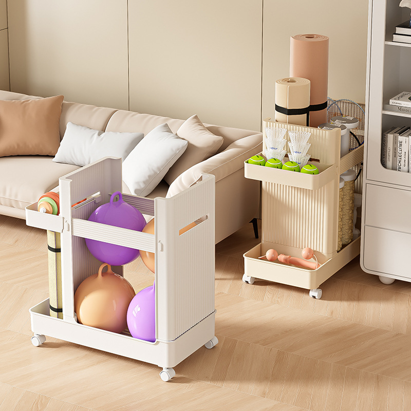 Sports Equipment Trolley - Sportgeräte-Aufbewahrungsregal Yogamatten-Aufbewahrungskorb mit Rädern Haushalts-Aufbewahrungswagen Fitnessgeräte-Organizer
